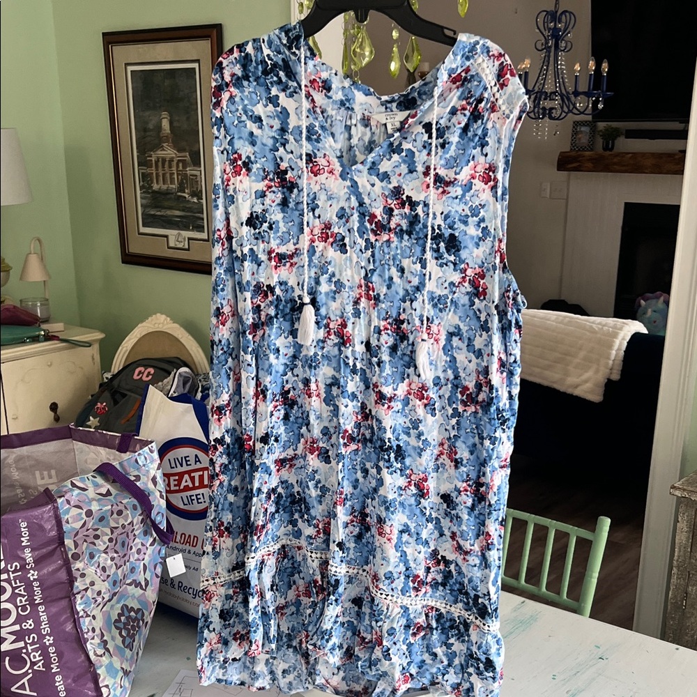 Crown & Ivy Blue and Red Floral Dress
